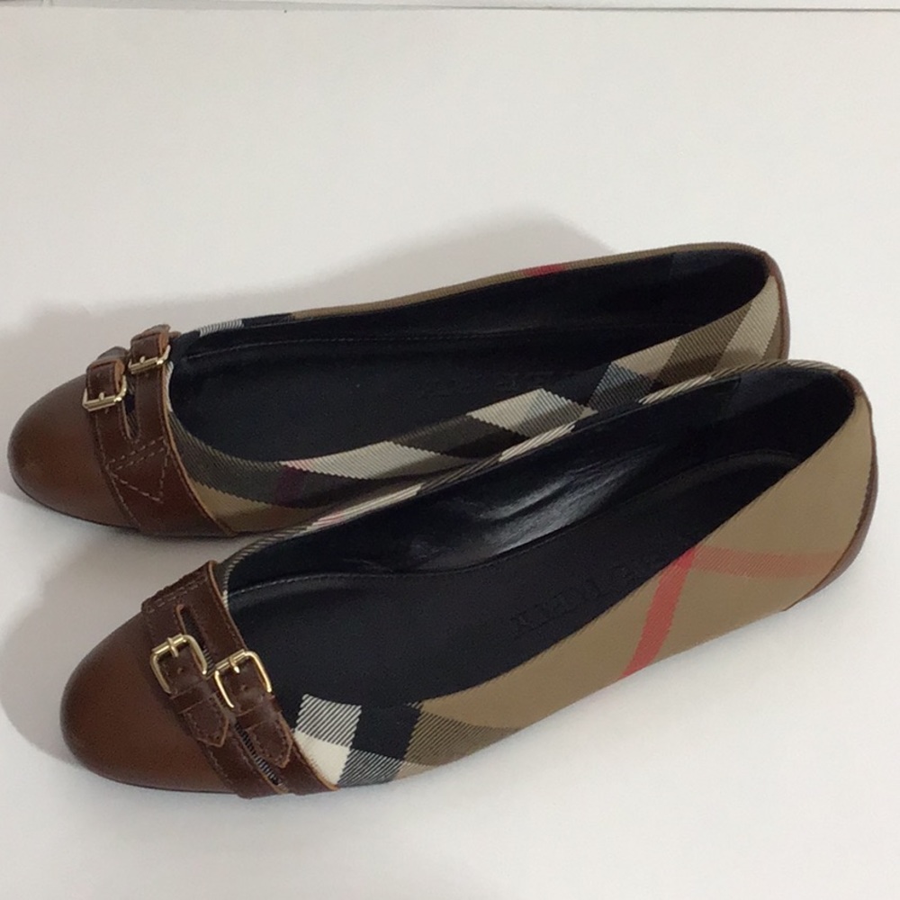 Burberry Plaid Buckle Flats Size 10